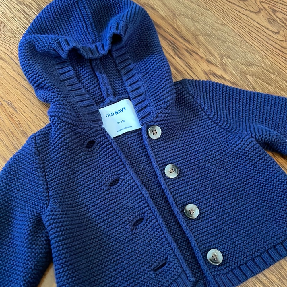 Navy Sweater with Hood + Buttons from Old Navy, Size 0-3 Months